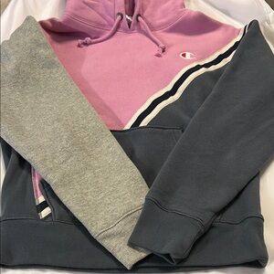 Champion Pink Hoodie with Navy Stripe.  Like New Condition
